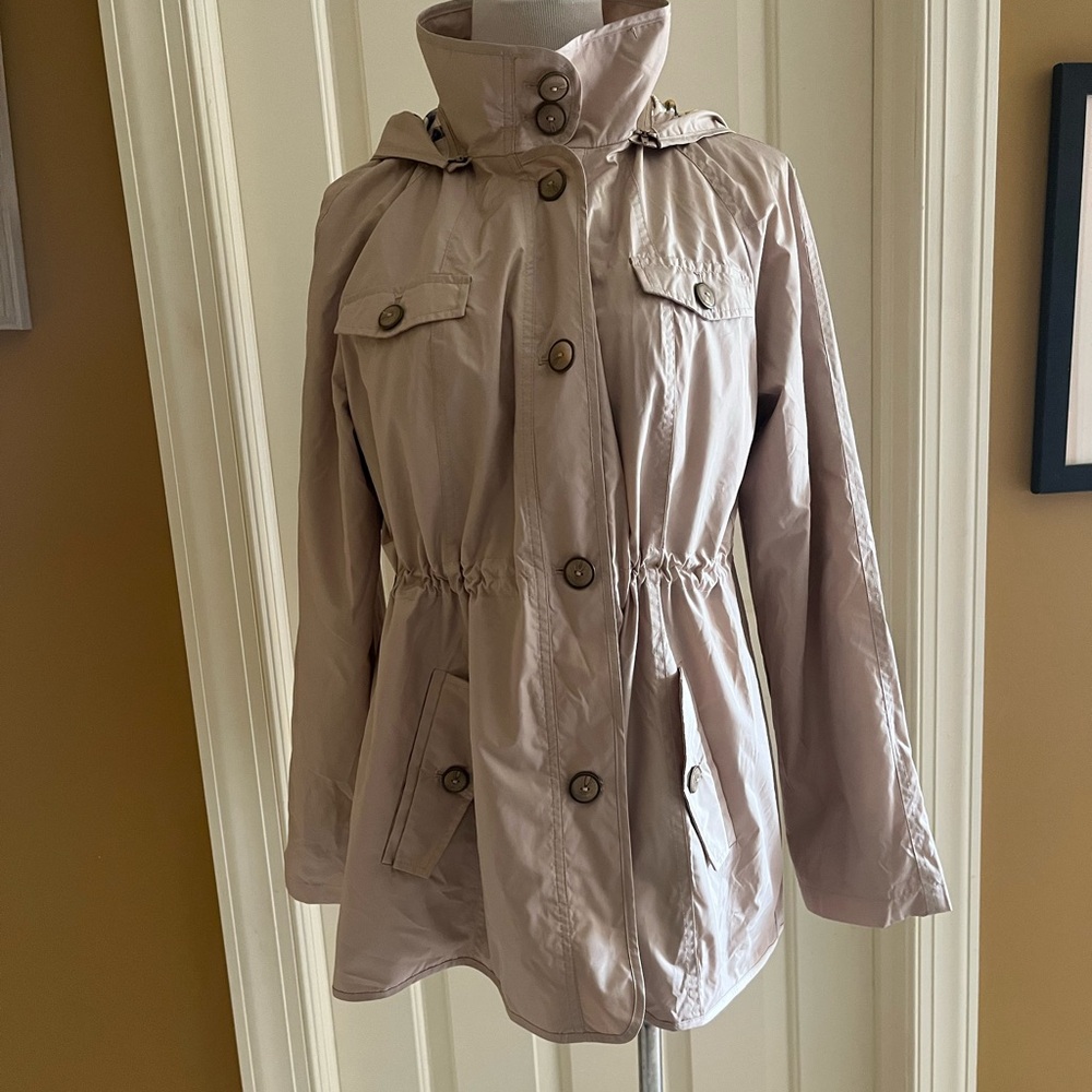Dennis Basso Water Resistant Floral Lined Anorak Jacket with Hood Womens Sz L